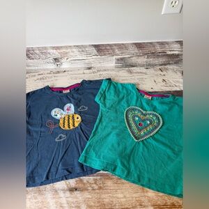 FRUGI Girls Organic Cotton Tees - 2 Tops w Bee & Heart Appliqué Sz S 5 6